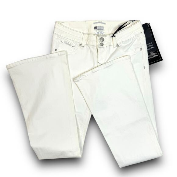 NEW Rerock for Express White Low Rise Flare Denim Jeans Silver Stitching Size 4 - Picture 4 of 8